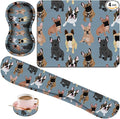 Keyboard Wrist Rest Pad + Square Mouse Pad + Wrist Rest Support Pad + Coaster Ergonomic Memory Wrist Rest Support 4-Piece Combo Set for Gaming and Office French Bulldogs