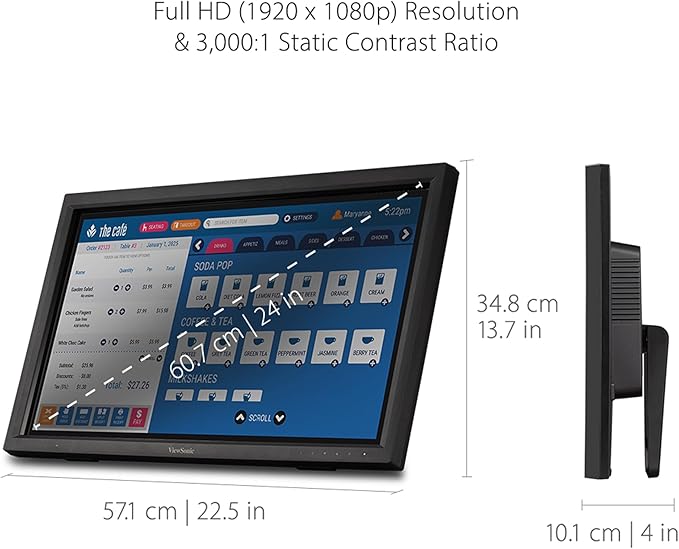 ViewSonic TD2423D 24 Inch 1080p 10-Point Multi IR Touch Screen Monitor with Eye Care HDMI VGA USB Hub and DisplayPort