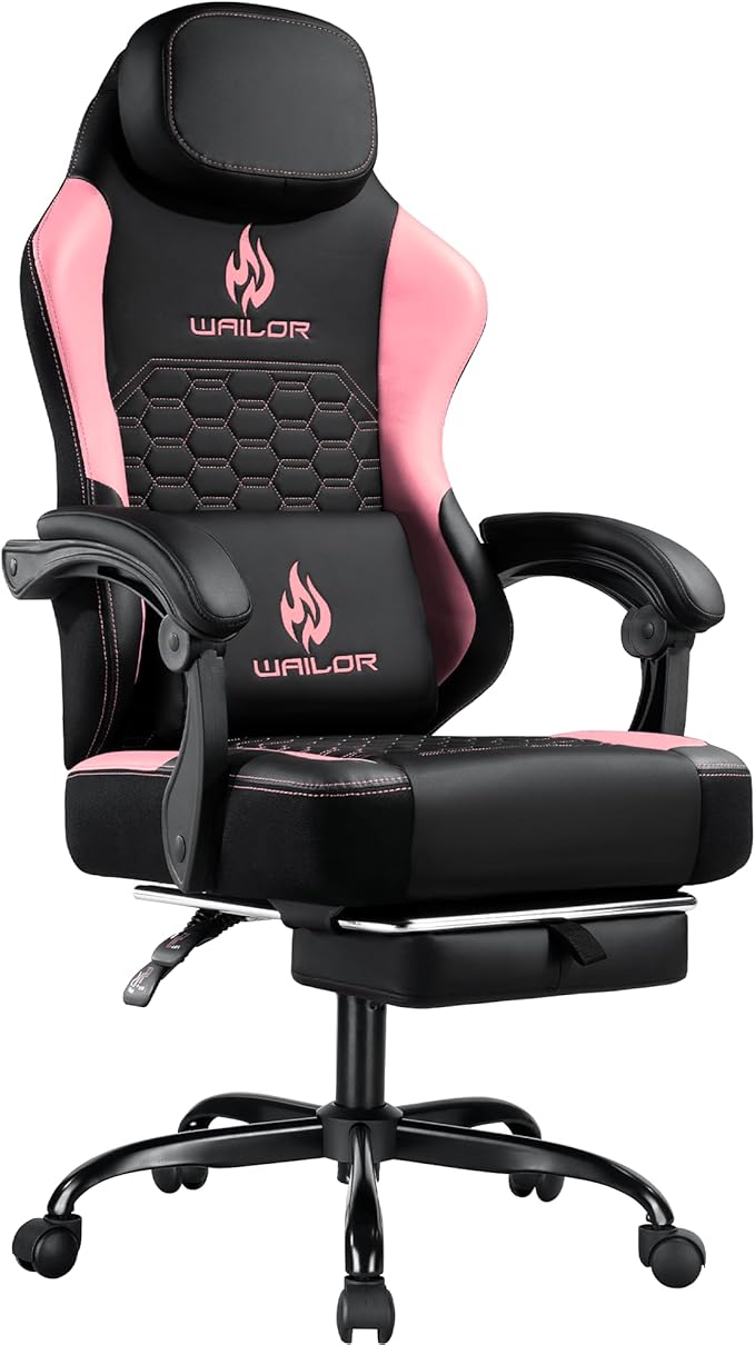 Gaming Chair with Massage and Packet Spring CushionErgonomic Gamer Chairs for Adults with Footrest 300lbsHigh Back Gamer Leather Chair with Headrest and Lumbar Support