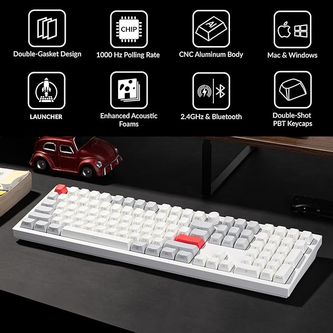 Keychron Q6 Max QMK/LAUNCHER Wireless Bluetooth/2.4 GHz/USB-C Wired Custom Mechanical Keyboard Full Size Programmable Knob RGB Backlit Hot-Swappable Gateron Brown Switch for Mac Windows Linux - White