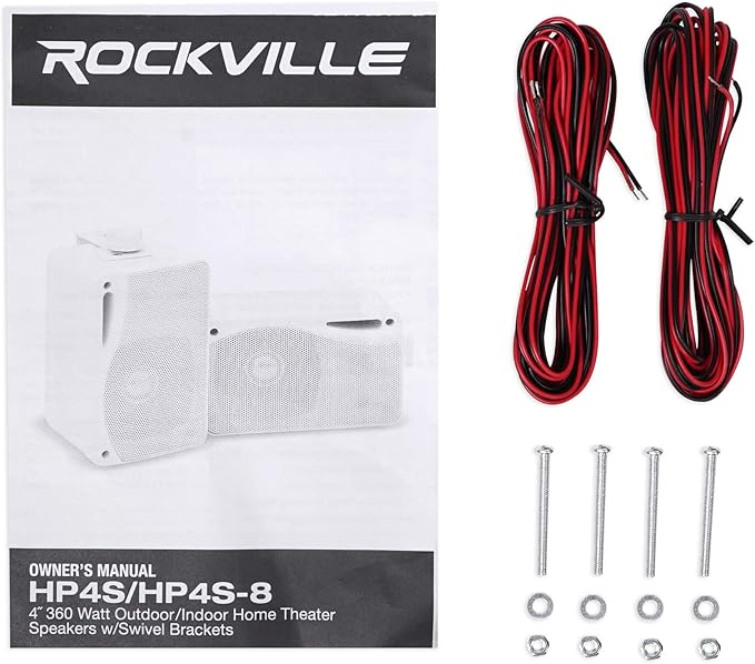 Rockville Pair HP4S-8 4-Inch 360W Outdoor/Indoor Speakers 8 Ohm IPX44 Weather-Resistant Swivel Brackets Removable Paintable Grills for Home Theater and Patio