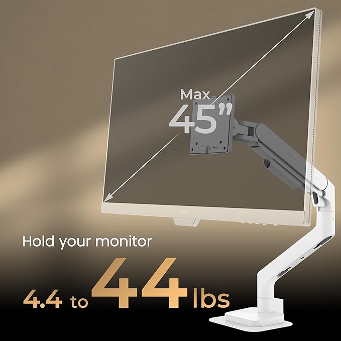 BenQ BSH02 Ergo Monitor Arm -Gas Spring Monitor Stand for Up to 45'' &amp 44lbs Screens Heavy Duty Quick Installation No Sagging Top Clamp and Grommet Base Reinforcement Plate VESA 75x75 &amp1