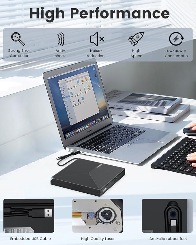 External CD DVD Drive Portable Type C &amp A USB 3.0 DVD +/-RW Player Burner Reader Writer Optical CD ROM Disc Drive for MacBook Laptop Desktop PC Mac OS Windows Linux with Carrying Case