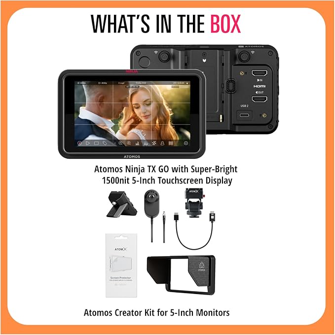 Atomos Ninja TX GO with Super-Bright 1500nit 5-Inch Touchscreen Display with Creator Kit for 5-inch Monitors (2 Items)