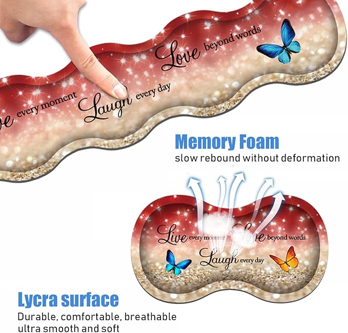 Ergonomic Keyboard Wrist Rest &amp Mouse Pad Wrist Rest SetLarge XXL Gaming Desk Mat 31.5x 11.8Non-Slip Base Memory FoamEasy Typing Pain Relief for Office &amp HomeRed Glitter Quote Live Laug