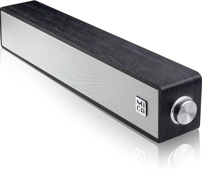 MICA Computer Speakers Vintage Wired Computer Sound Bar Retro Wooden Mini Soundbar 3.5mm Aux Connection USB Powered PC Speakers for Desktop Monitor Laptop Tablets (Black)
