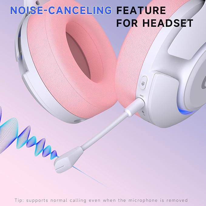 Gtheos Wireless Gaming Headset for ps5 ps4 Elden Ring PC Mac Switch Bluetooth 5.3 Gaming Headphones with Noise Canceling Microphone 45H Battery RGB Light Pink