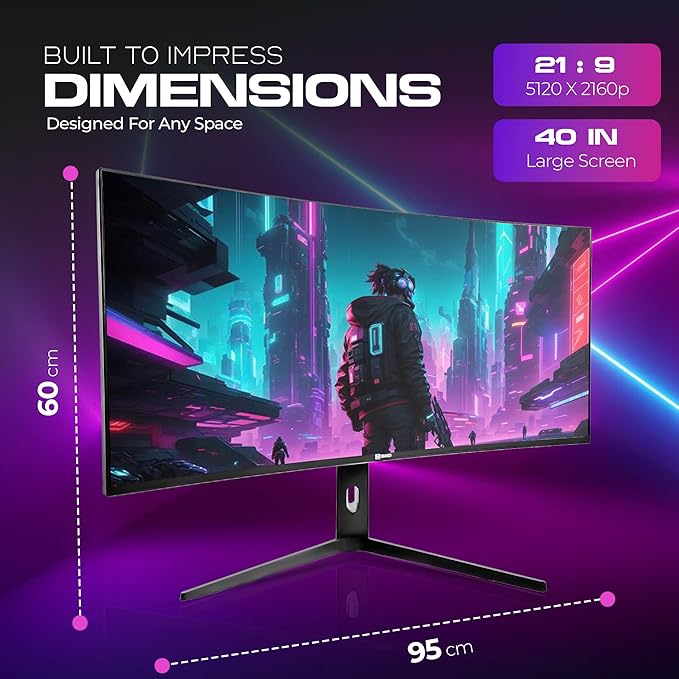 40” UltraWide 5K2K Monitor | 5120×2160 IPS 120Hz HDR 450 nits Brightness 21:9 Aspect Ratio DP 1.4 &amp HDMI 2.1 | Big Screen for Gaming Office Multitasking Content Creation 60w
