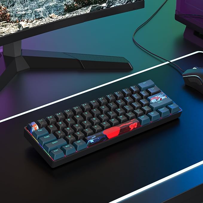 60 Percent Gaming Keyboard 61 Keys Portable Mechanical Keyboard Rainbow Backlit Ultra Compact Wired Keyboard Red Switch for PC Laptop Gamer(61 Monster-B)