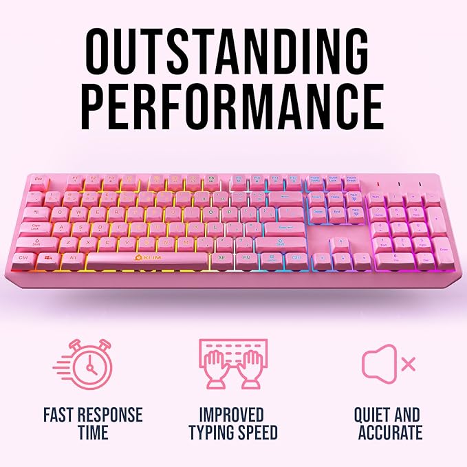 KLIM Chroma Pink Wireless Keyboard – RGB Backlit Rechargeable Battery Wireless Keyboard with Water-Resistant Durable Design Compatible with PC Mac PS4 PS5