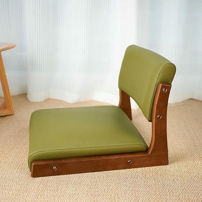 ELEFOCUS Portable Tatami Meditation Chair for Floor Lightweight Legless Reading Gaming and Relaxing - Ideal Living Room(Green LeatherWalnut)
