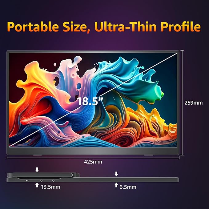 cocopar Portable Monitor IPS Travel Monitor with USB-C HDMI Portable Screen for Laptop MacBook Surface PC PS4/5 External Display with Kickstand VESA Mountable 18.5 Inch