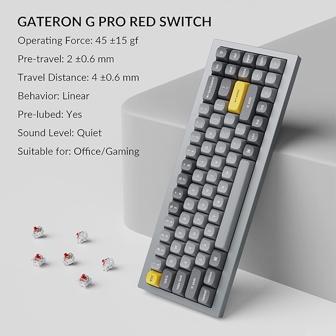 Keychron Q7 Wired Custom Mechanical Keyboard 70% Layout QMK/VIA Programmable Macro with Hot-swappable Gateron G Pro Red Switch Double Gasket Compatible with Mac Windows Linux (Gray - New)