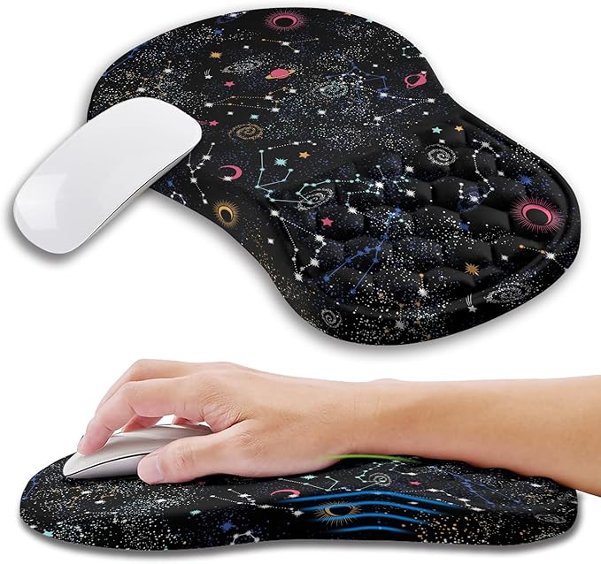 Ergonomic Mouse Pad Wrist Support with Memory Foam Massage Bulge Carpal Tunnel Pain Relief Mousepad Wrist Rest for Mouse(12x8 inch Galaxy)