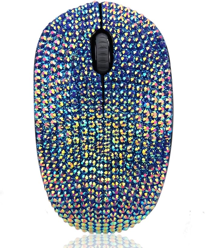 Bling Dazzling 2.4GHz Wireless Silent Mouse Covered with Rhinestone Crystal Crystallized Mouse with USB Receiver Compatible with Notebook PC Laptop Computer MacBookGreat Gift (Blue)