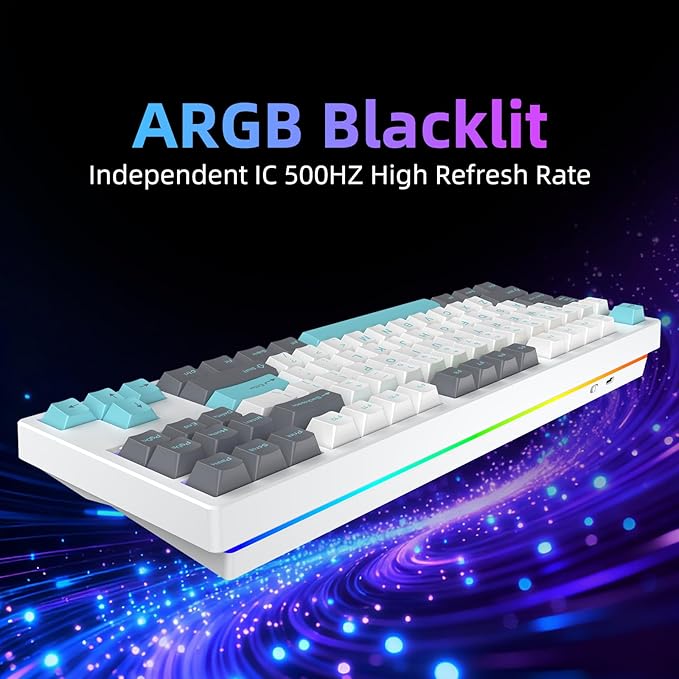 FE87 V2 Wired Mechanical Keyboard Dual 8KHZ Polling Rate Support SODC/Latency As 0.125MS/ARGBHot Swappable Gasket Sturcture Gaming Keyboard (White/Green Phoenix Switch)