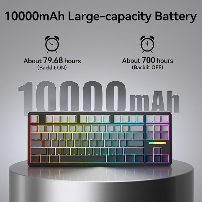 AUSDOM H87 Wireless Mechanical Keyboard 10000mAh Battery Gasket Hot Swappable Custom Keyboard with RGB Backlit Side Printed PBT Keycaps Tri-Mode BT5.3/2.4GHz/USB-C Gaming Keyboards Black Grey