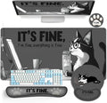 AQQA Funny Keyboard Mouse Pad SetXXL Mouse Mat+Keyboard Wrist Rest Support Cat Ergonomic Mouse Pad with Wrist Rest 4 Pcs Cute Office Desk Accessories35.4×15.7 in