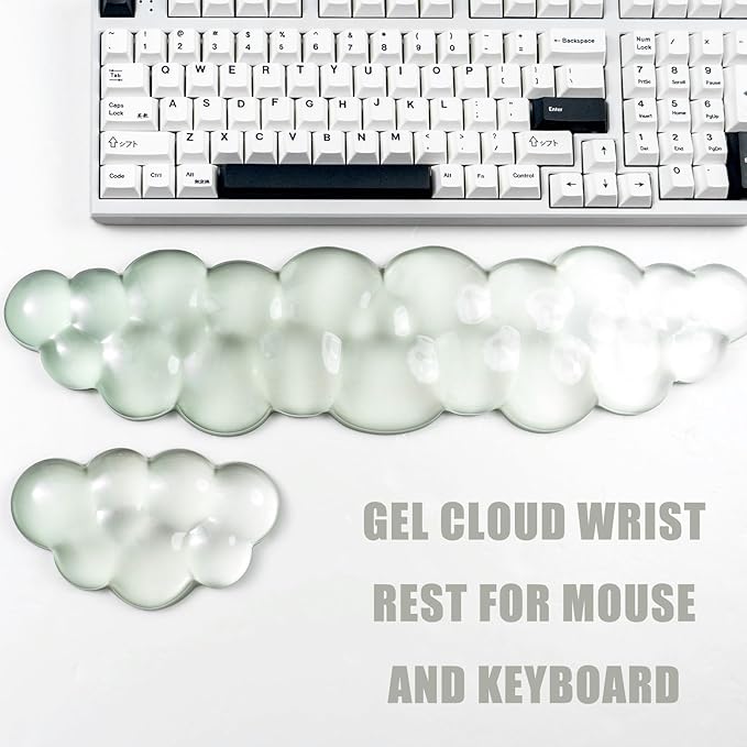 Ergonomic Gel Keyboard and Mouse Wrist Rest Set – Green Cloud Wrist Rest for Computer Keyboard 60%/68%/75% Comfort &amp Support for Typing and Gaming