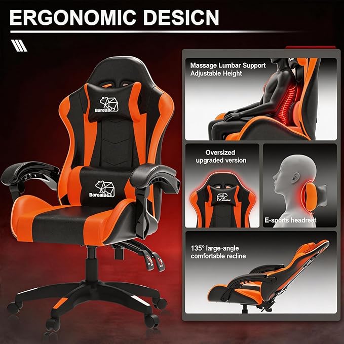 Video Game Chairs Ergonomic Gaming Chair Computer Gaming Chairs Leather Home Office Desk Chair sillas para escritorioBack Recliner Height Adjustable (Red+Black)