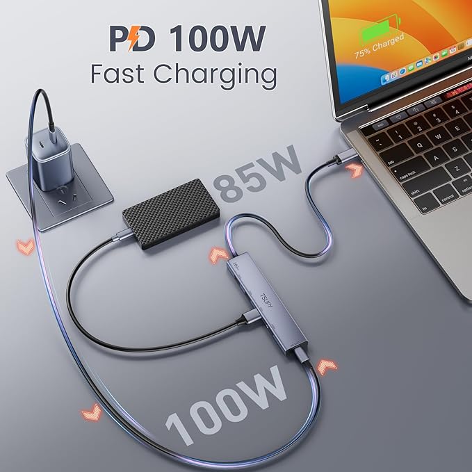 USB C HUB 10Gbps TSUPY USB HUB with 4K 60Hz HDMI 3* USB 3.2 A Ports 100W Power Delivery USB Port Multi USB C Splitter Adapter HUB for MacBook Air/Pro iPad Air/Pro iMac TabletPhone