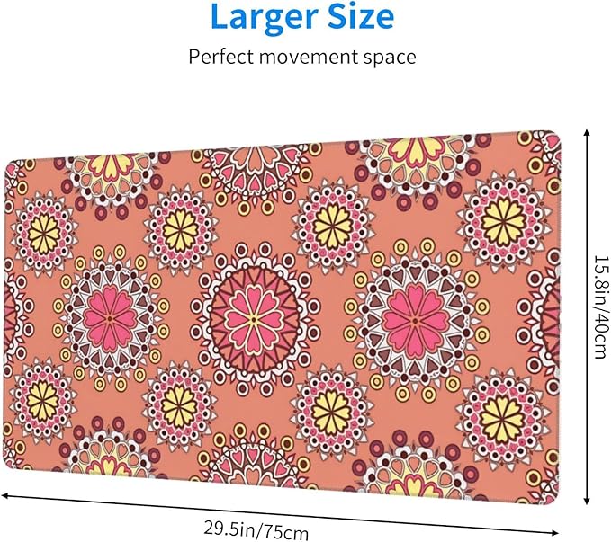 Pink Boho Floral Desk Cover MatExtended Large Mouse PadComputer Laptop Mat Desk Decor for Office Game Home 30x16 Inch