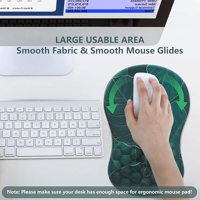 Mouse Pad Wrist Support Ergonomic Mouse Pad with Wrist Rest Comfortable Computer Mouse Pad for Laptop Pain Relief Mousepad with Non-Slip PU Base Banana Leaf Green