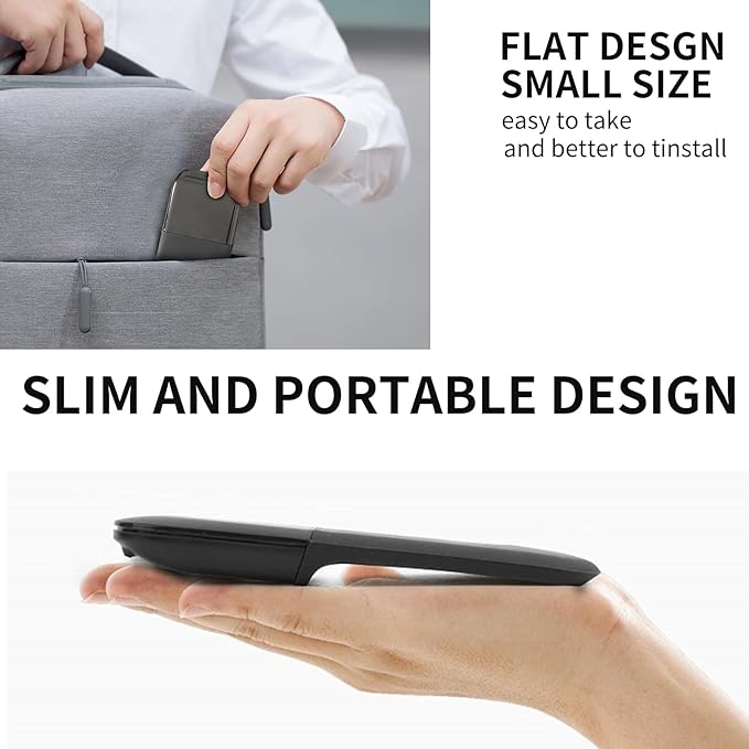 Bluetooth Arc Touch Mouse Portable Mini Folding Travel Mouse whitout USB Dongle Foldable Mice for Laptop Tablet - Black