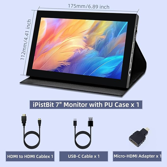 7 inch Portable Monitor 1024x600 HDMI Raspberry Pi Screen Dual-Speaker IPS LCD Display Mini Monitor for Laptop Xbox PS3 Raspberry Pi 5 4B 3B+