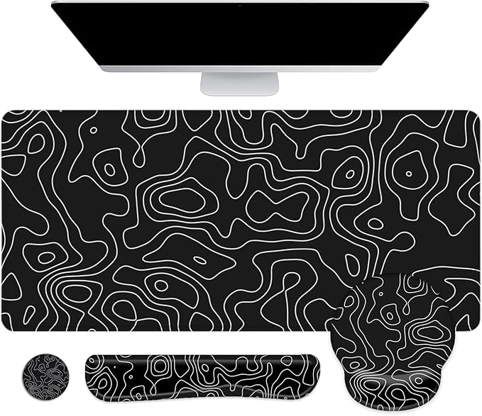 LATEEFAH Mouse Pad with Wrist Rest Large Mouse Pad Ergonomic Gaming Desk Pad Keyboard Wrist Rest Set 4-in-1 Desk Mat Keyboard Mat for Home Office