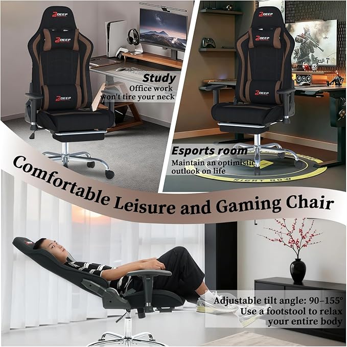 Fabric Gaming Chair Skin-Friendly and Breathable Manufactured by A Reputable Manufacturer Safe and Stable Specially Designed for Gaming.with Footrest Mg(1005-Brown)