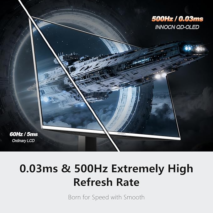 INNOCN 27 OLED 2K QHD 2560 x 1440p 500Hz Gaming Monitor Gaming Console Ready VRR G-SYNC Compatible HDR 500 0.03ms FPS/RTS HDMI 2.1 DP Speaker Pivot Adjustable Stand - GA27M1Q