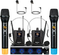 Pro Wireless Microphone System 4 Channel UHF Metal Cordless Handheld Headset Lavalier Lapel Mics for Church Karaoke Singing 4x50 Adjustable Frequency(G8 Battery 2 Handheld 2 Bodypack)
