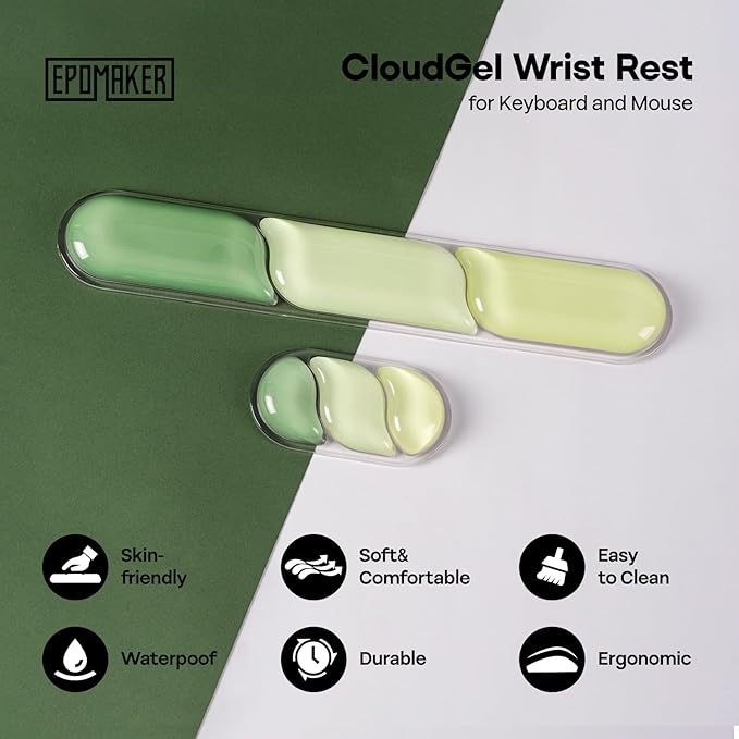 EPOMAKER CloudGel Wrist Rest for Keyboard and Mouse 2 Pieces Silicone Wrist Support Anti-Slip Rubber Bottom Ergonomic Design Suitable for Office/Computer/Laptop/Gaming (Green)