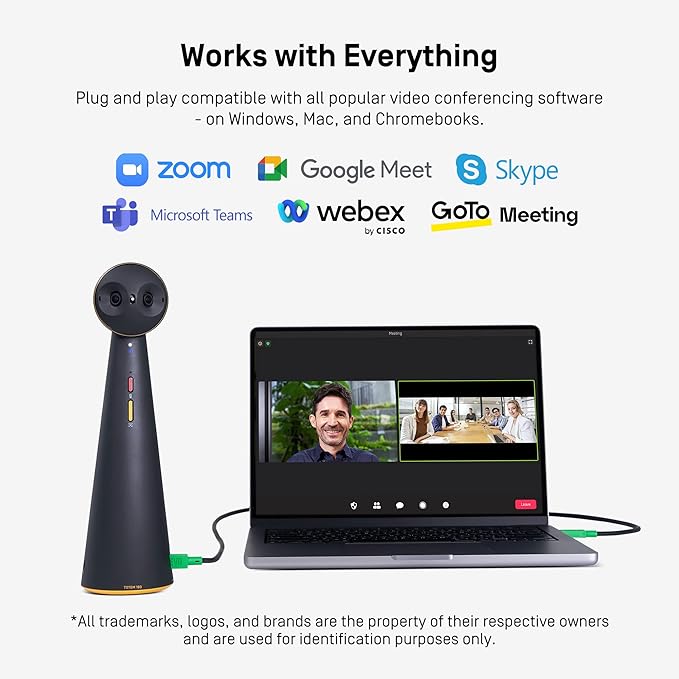 IPEVO Totem 180 4K Panoramic Video Conference Camera w/ 180° &amp 120° View Premium Webcam Full Room Coverage AI Auto Framing Noise Reduction Mics Plug-and-Play USB-C Remote Hybrid Learning