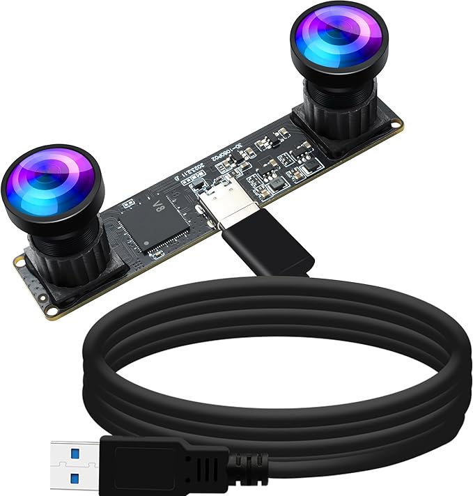 Magnolia 3D Stereo USB Camera 1080P 60FPS Webcam Dual Synchronized Lens with 113° Wide Angle View 4MP Lightburn Camera USB2.0 Plug &amp Play for VR/QR Codes Scanning/Face Recognition