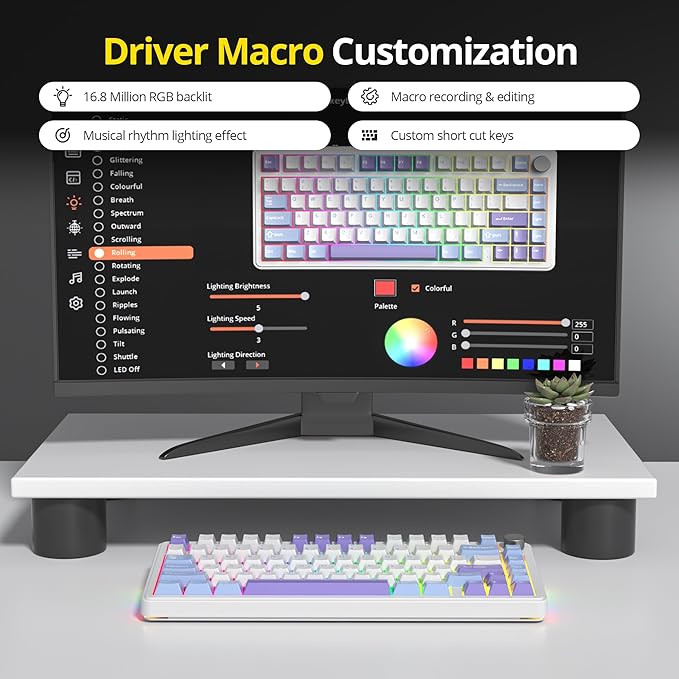surmen M75 75% Wireless Creamy Keyboard with Gasket Pre-lubed Triple Mode Bluetooth Mechanical Gaming Keyboard BT5.0/2.4Ghz/USB with Sound Absorbing Pads Hot-Swap(Starlight White)