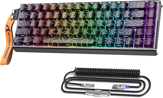 ATTACK SHARK X68MAX HE 60% Wired Magnetic Switch KeyboardFull Aluminum CNC0.005mm RT Accuracy8KHz Rapid Trigger Mechanical Gaming KeyboardAdjustable ActuationRGB Coiled Cable for FPS GamesBlack