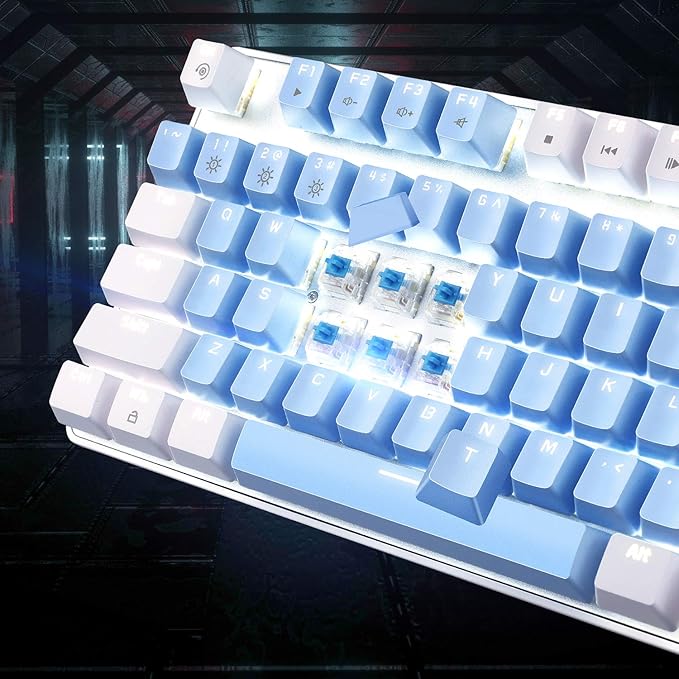 MageGee Mechanical Gaming Keyboard New Upgraded Blue Switch 104 Keys White Backlit Keyboards USB Wired Mechanical Computer Keyboard for Laptop Desktop PC Gamers(White &amp Blue)