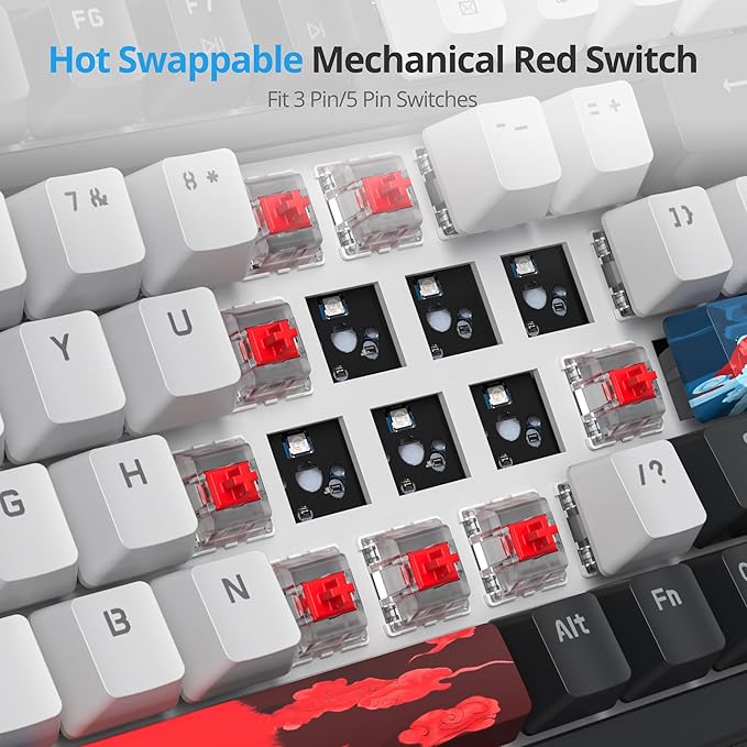 Wired Creamy Gaming Keyboard with Number Pad 96% Hot-swappable Mechanical Keyboard Full Layout Custom Keyboard Gasket Mounted with Red Switch Knob Control(White)