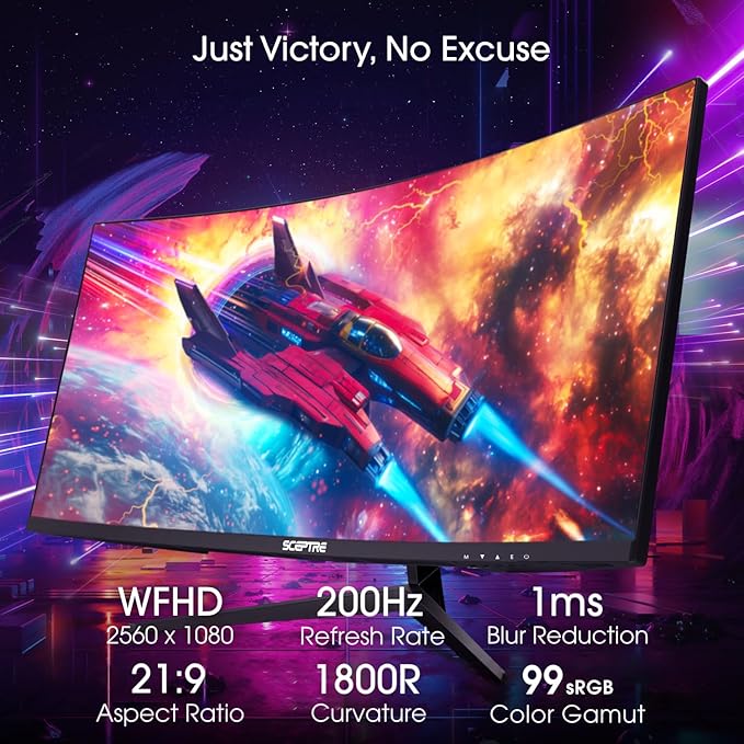 New! Sceptre Curved 30-inch Gaming Monitor 200+Hz FreeSync Build-in Speakers 2560 x 1080p HDMI DP Machine Black 2026 (C305B-200UN Series)
