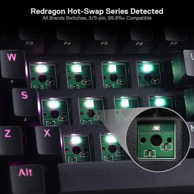 Redragon K530 Pro Draconic 60% Wireless RGB Mechanical Keyboard BT/2.4Ghz/Wired 3-Mode 61 Keys Compact Gaming Keyboard w/Hot-Swap Socket Free-Mod Plate Mounted PCB &amp Clicky Blue Switch