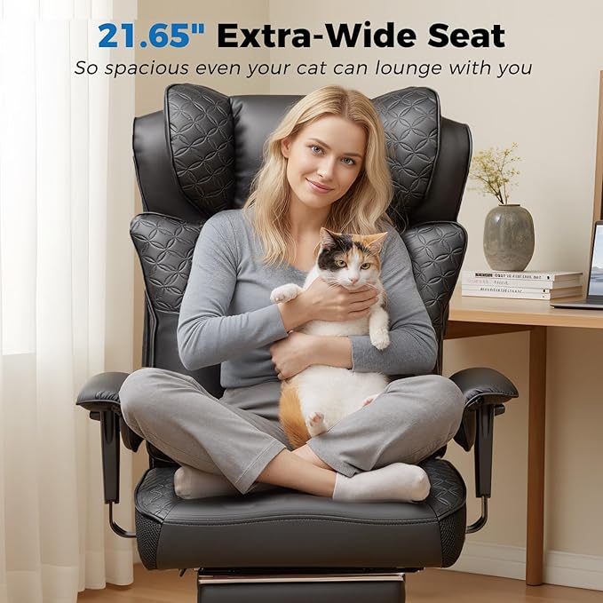 GTPLAYER Big and Tall Office Chair 400LBS Wide Ergonomic Gaming Chair with Deluxe Embossing Designed Leather with Foot Rest150°Reclining Adjustable Soft Armrests Pocket Spring Back Support and Pillow