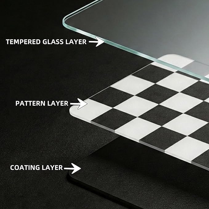 XVX Black &amp White Checkerboard Tempered Glass Gaming Mouse Pad Large Hard Mouse Mat 410mm×310mm Ultra-Smooth Glass Surface for Speed &amp Precision Control