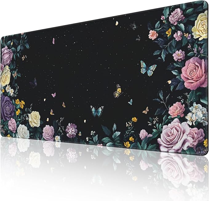 Gaming &amp Office Mouse Pad - 48x 24 Extended 3XL Desk Mat with Stitched Edges Non-Slip Rubber Base Giant Computer Mousepad for Laptop Keyboard PC - Flower Pattern Desk Protector