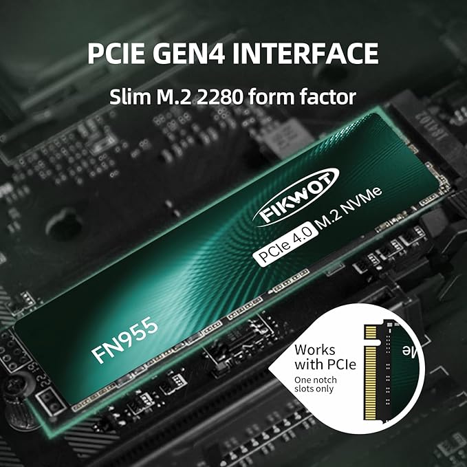 FN955 2TB NVMe SSD M.2 2280 PCIe Gen4x4 Up to 7300MB/s 3D NAND TLC Flash Internal Solid State Drive Configure SLC Cache Storage and Memory Expansion for PS5 Laptop Desktop