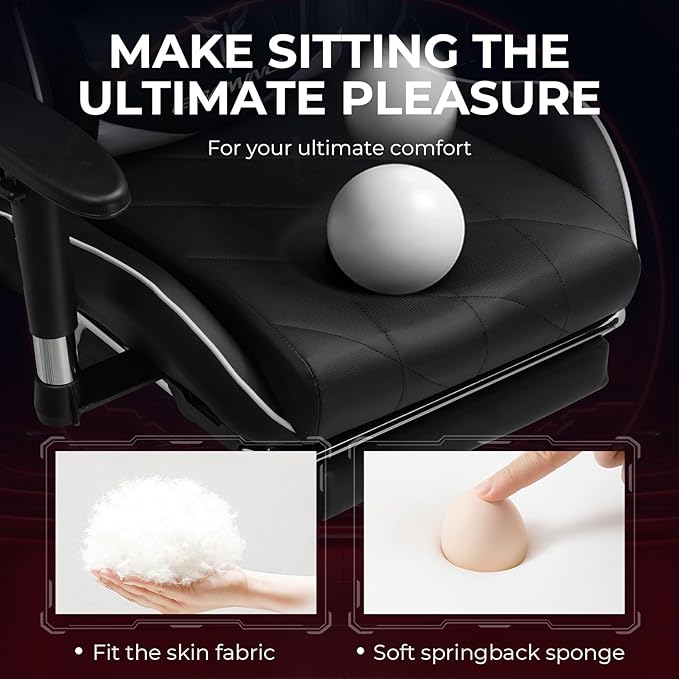 Gaming Chair Big and Tall Video Game Chair with High Back PU Leather Home Office Ergonomic Computer Chair with Footrest Adjustable Height 360° Swivel Wheels for Adults and Teens (White)