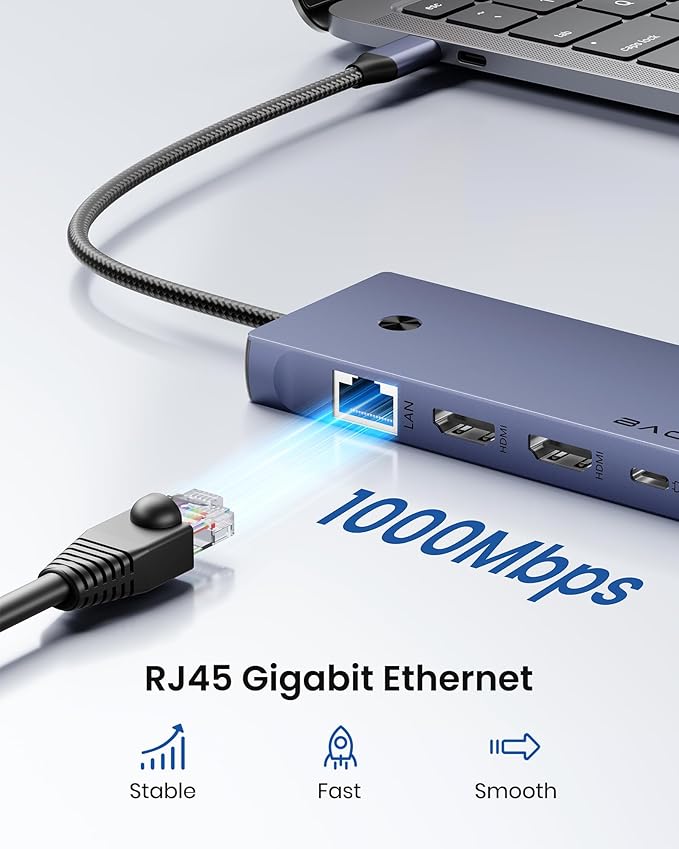 Laptop Docking Station Dual Monitor 10-in-1 USB-C Hub with Dual HDMI 4K Ethernet PD 100W Charging USB 3.0 USB-A and USB-C with 5Gbps Data Transfer SD/TF Card Reader for MacBook and More