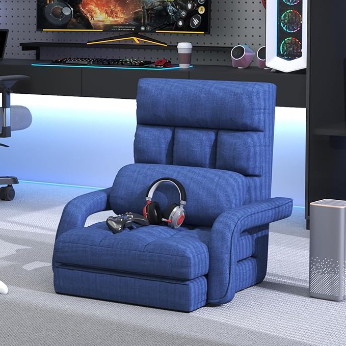WAYTRIM 6 Position Indoor Chaise Lounge Chair Gaming Floor Chair for Teens Adults Indoor Lounge Chair Lazy Sofa for Pets with Armrests &amp Pillow Comfy Chair for Bedroom Dorm Living Room - Navy