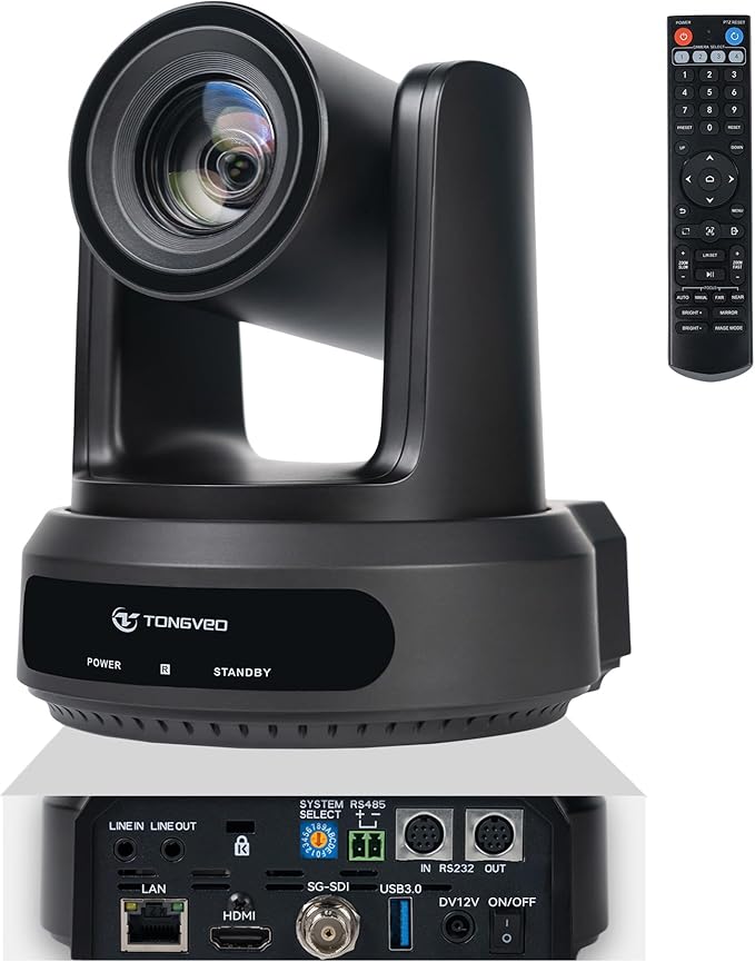 TONGVEO AI Auto-Tracking PTZ Camera: 20X Optical Zoom 1080P 60fps HDMI SDI USB PoE Video Camera for Church Worship Live Streaming Conference Room Webcam for OBS